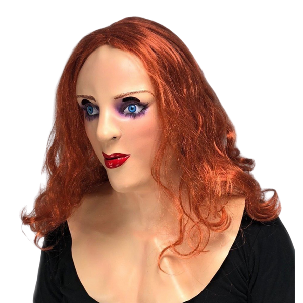 Realistic red head lady full head latex mask.