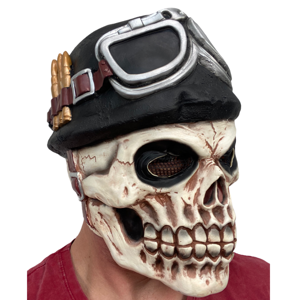 Skeleton Skull Soldier Latex Mask with Black Helmet.