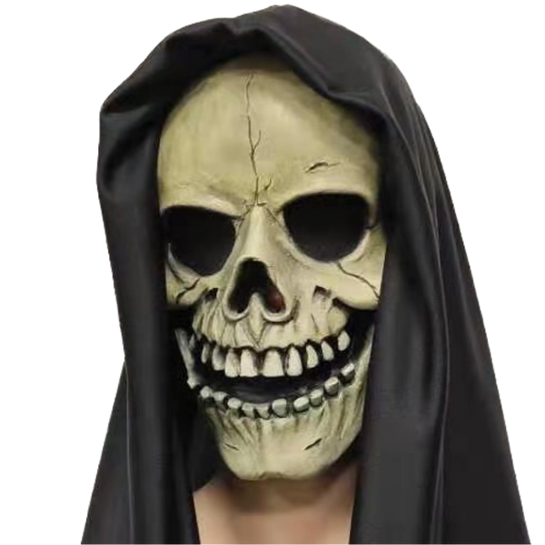 Skelton Skull Latex Mask with Black Hood.