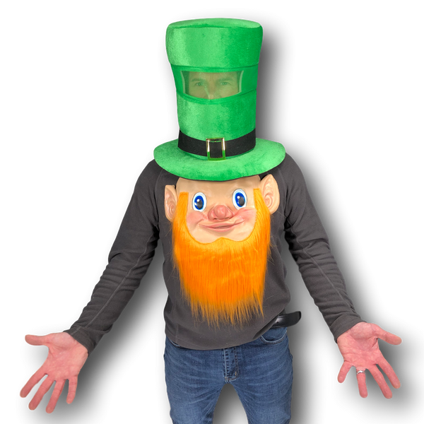 St Patricks Day Leprechaun Mask with Large Green Hat.