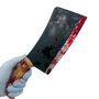 fake blood covered meat cleaver. Foam movie prop