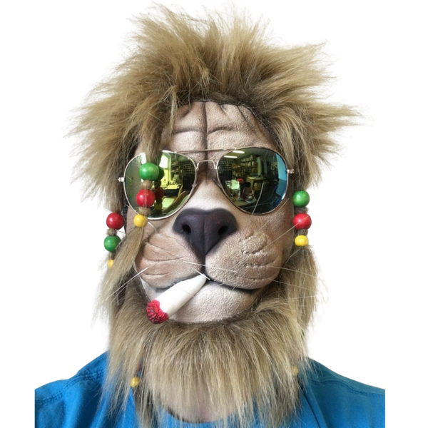 Rasta Lion Smoking Joint Latex Mask.