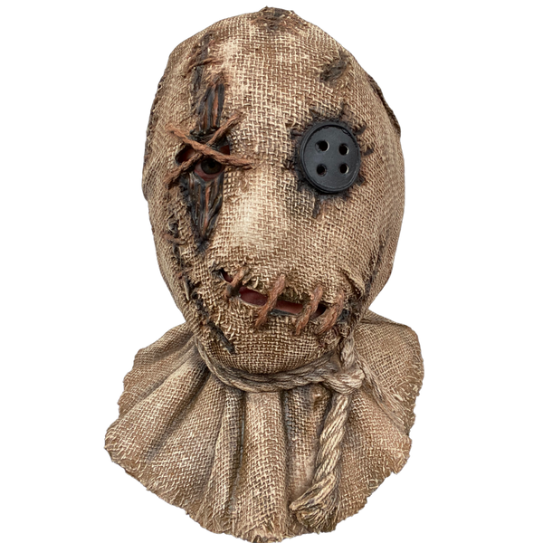 Hessian wrapped full head latex scarecrow mask with one button eyee