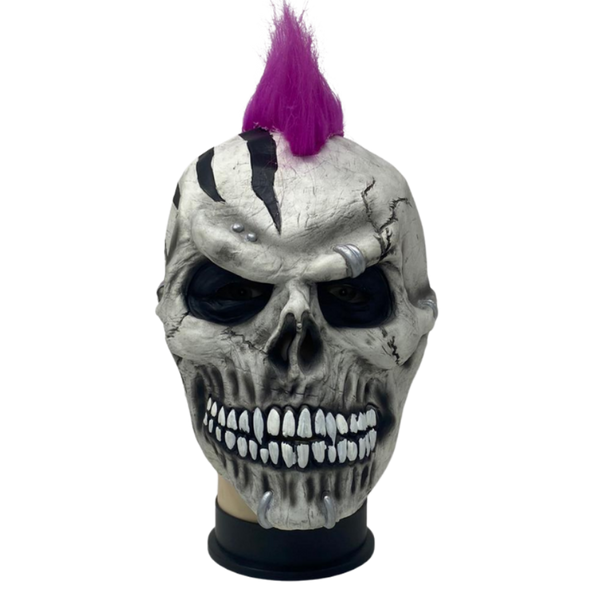 Skull Punk Purple Mohawk Latex Mask.