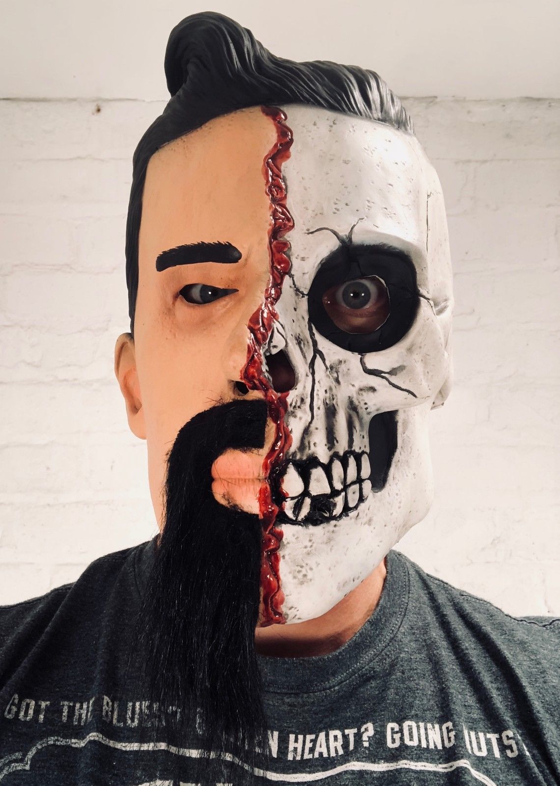 Half Skull Face Mask 1600x1140 Half Man Half Skull Mask. – Rubber Johnnies Masks