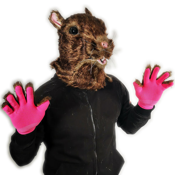 Pelzige Rattenmaske mit passenden Handschuhen