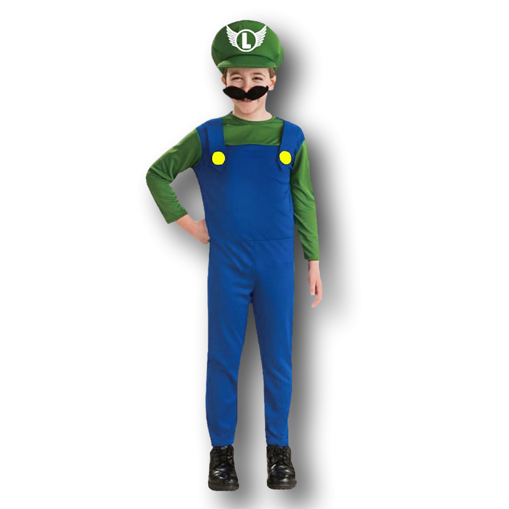Kids Green Luigi Mario Costume.