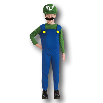 Kids Green Luigi Mario Costume.