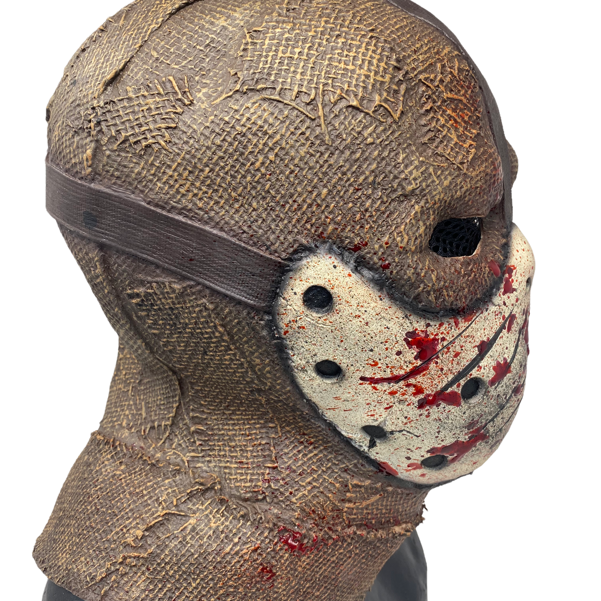 Scarecrow Mask 'Corn Creeper' Latex Burlap with attached Hockey Mask