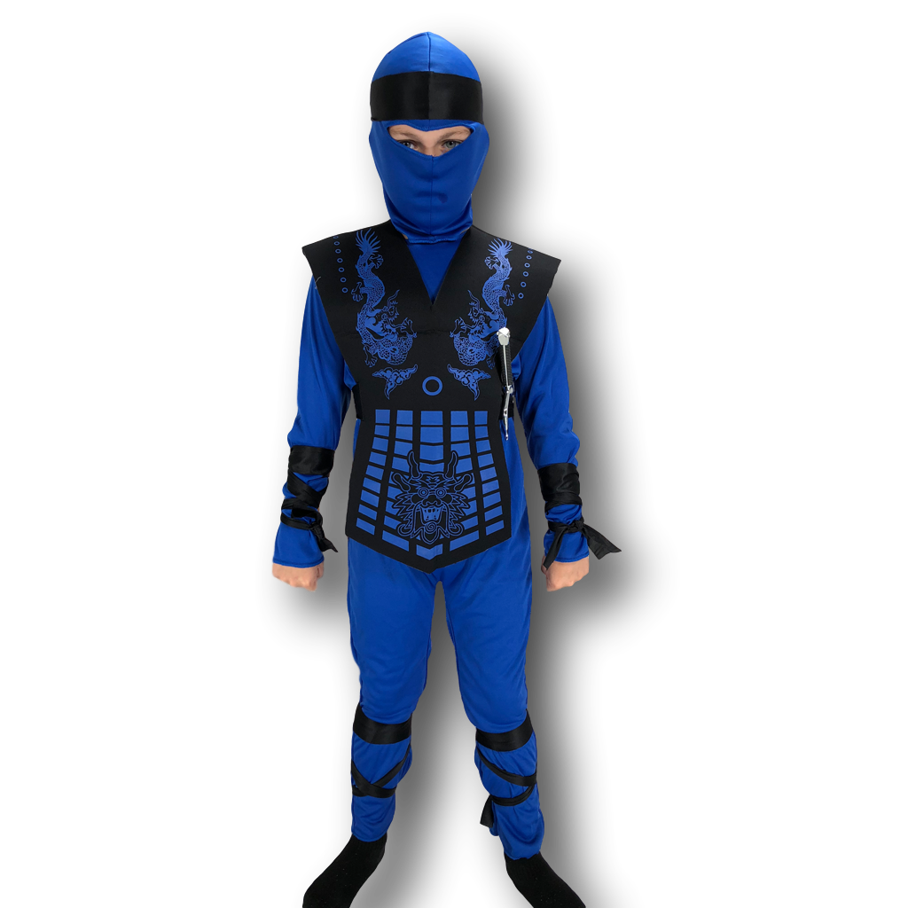 Neon Blue and Black Kids Ninja Costume.