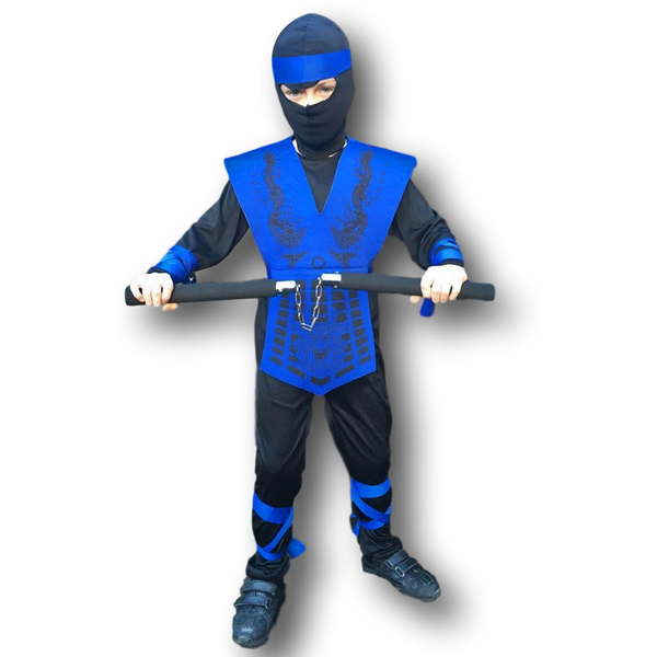 Boys Black and Blue Ninja Costume. 3 Sizes.
