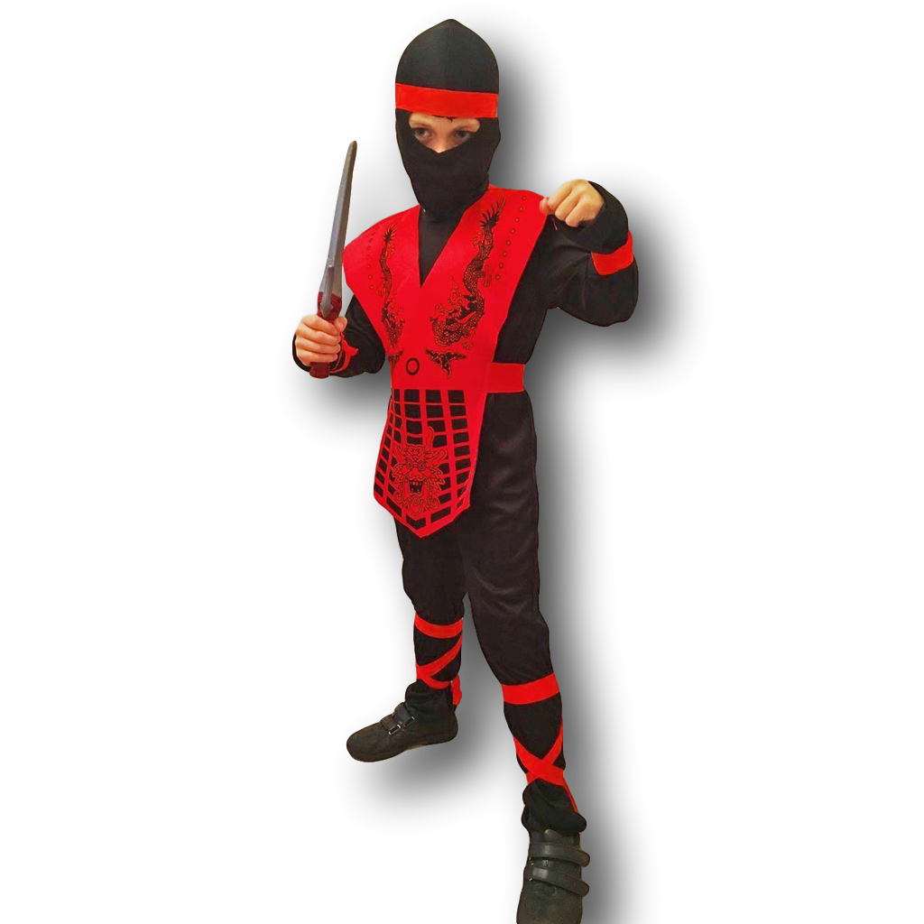 Black and Red Boys/Kids Ninja Costume. 3 Sizes.