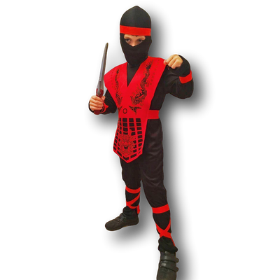Black and Red Boys/Kids Ninja Costume. 3 Sizes.