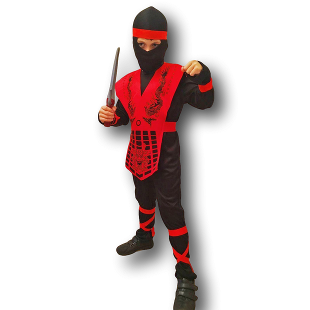 Black and Red Boys/Kids Ninja Costume. 3 Sizes.