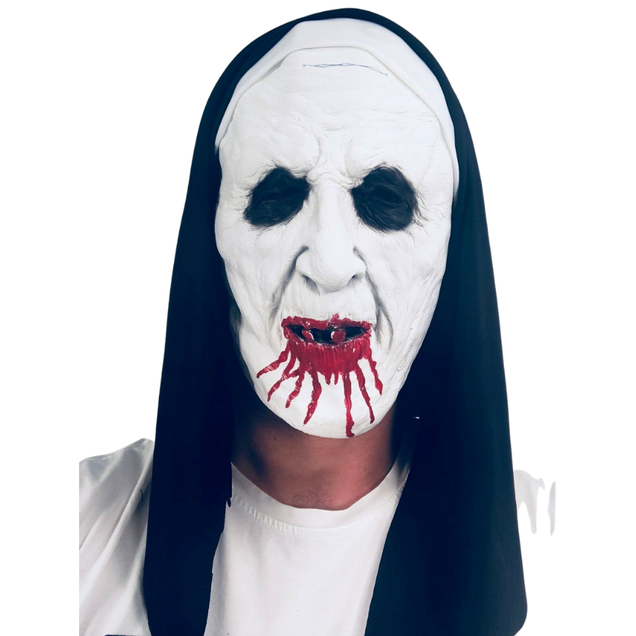Full Size Nun Mask with blood covered mouth.