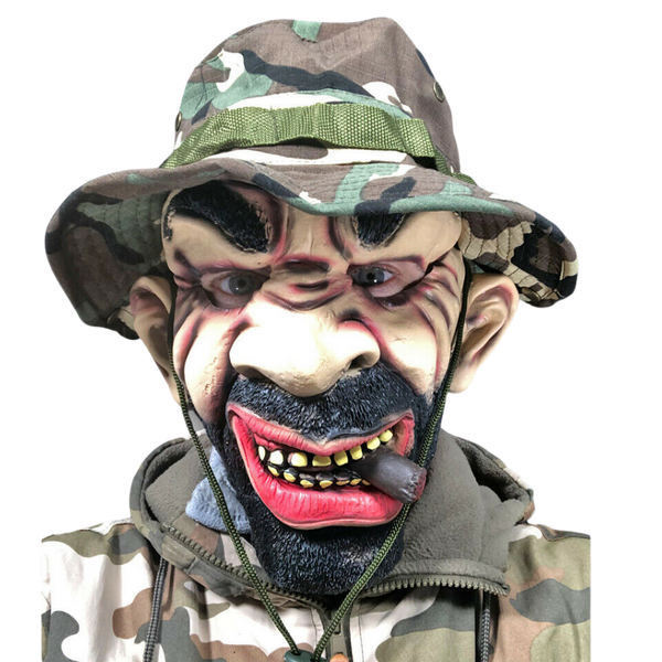 Army Soldier Latex Mask With Camouflage Hat.