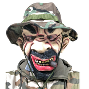 Army Soldier Latex Mask With Camouflage Hat.