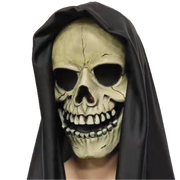 Skelton Skull Latex Mask with Black Hood.