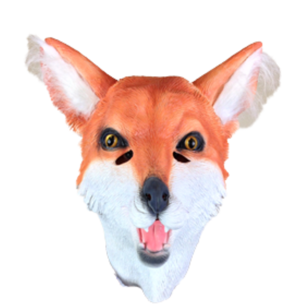 Latex full head fox mask.