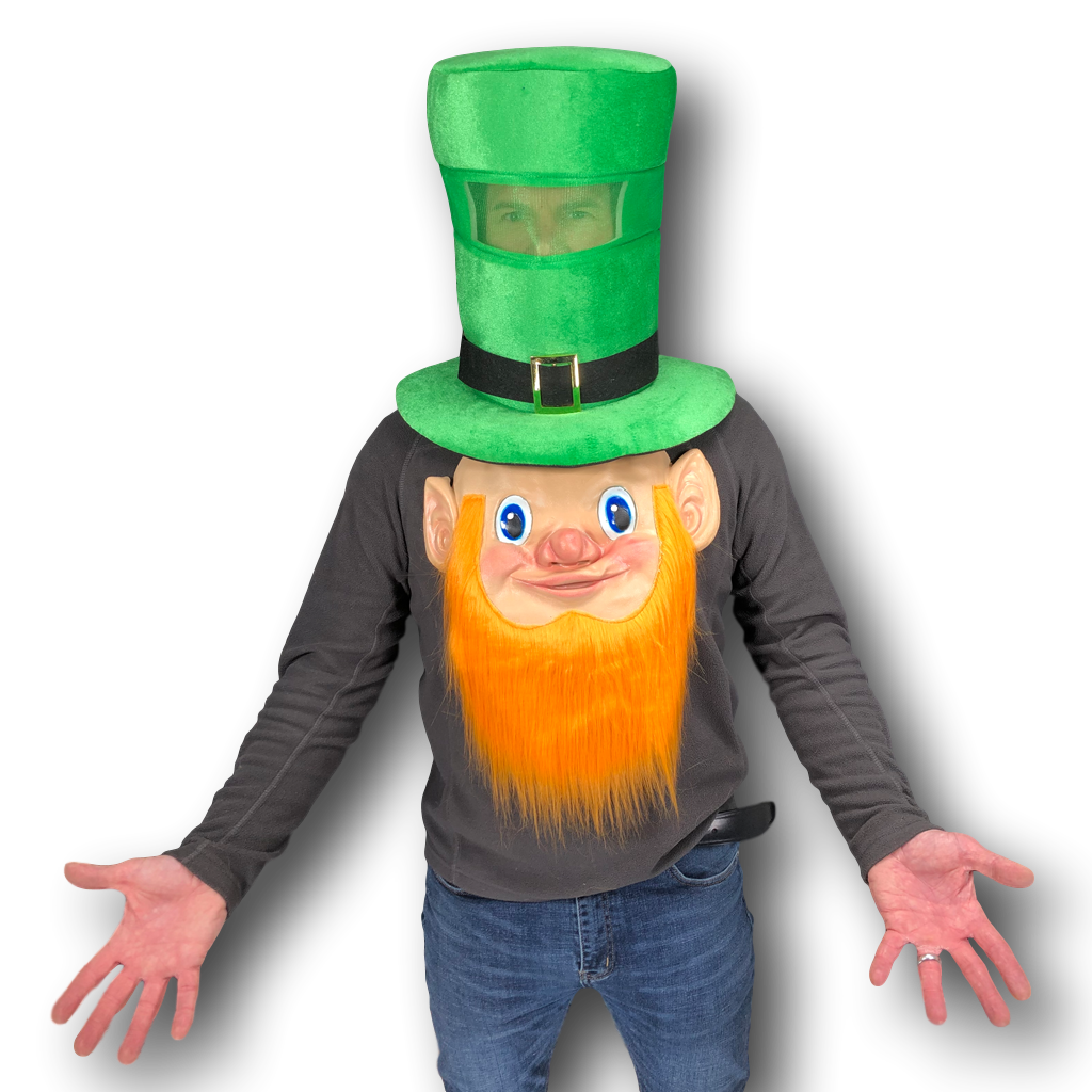 St Patricks Day Leprechaun Mask with Large Green Hat.