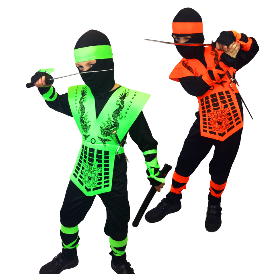Neon green and Orange Ninja Costume. 2 Sizes.