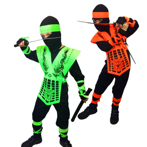 Neon green and Orange Ninja Costume. 2 Sizes.