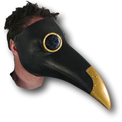 Plague Dr Black and Gold Latex Mask.