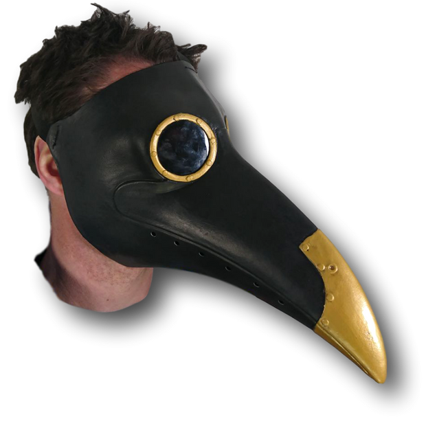 Plague Dr Black and Gold Latex Mask.