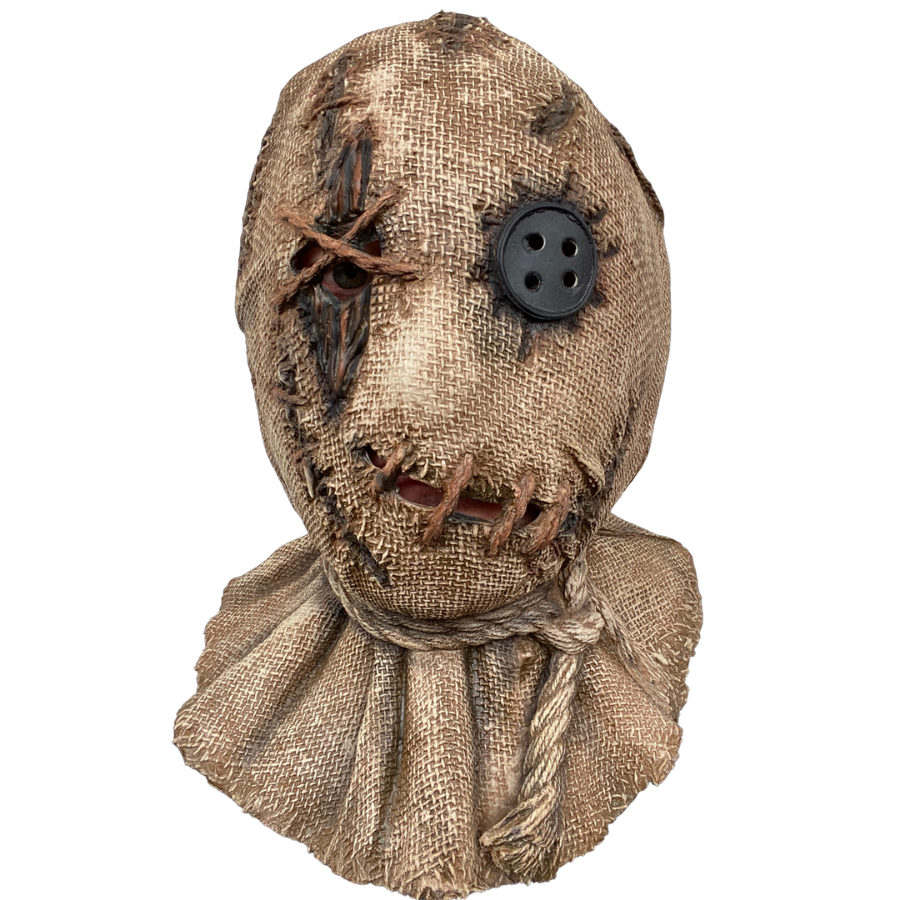Hessian wrapped full head latex  scarecrow mask with one button eyee