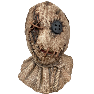 Hessian wrapped full head latex  scarecrow mask with one button eyee