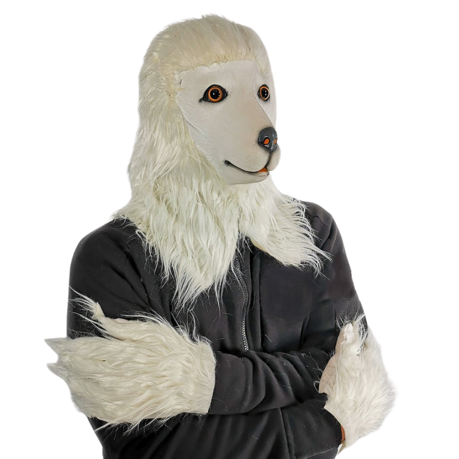 Furry White Latex Poodle Mask.